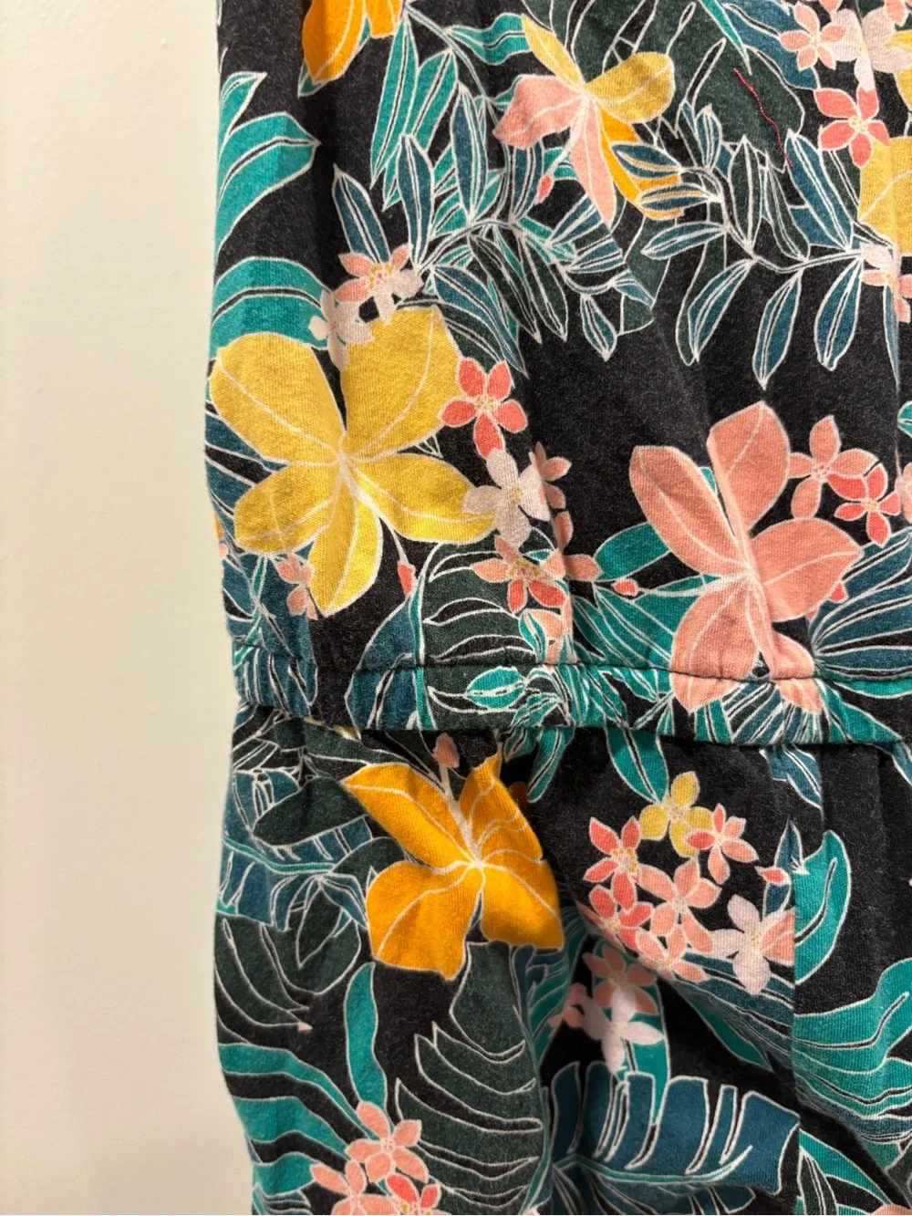 Old Navy Black Floral Tropical Romper with Yellow & Pink Blooms